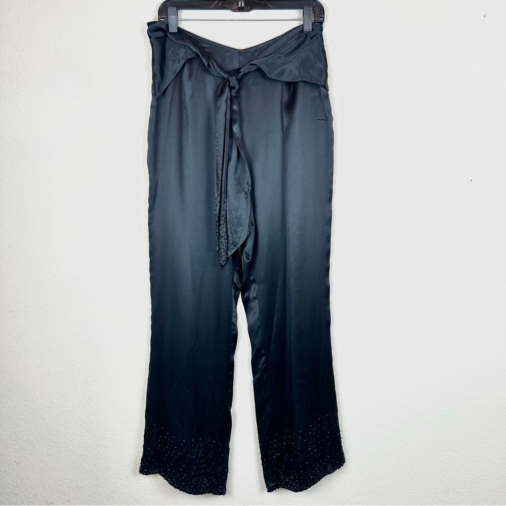 Cache Silk Beaded Wide Leg Black "Soft Evening Pants"